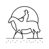 cheval de cow-boy occidental sur l'illustration vectorielle de l'icône de la ligne du coucher du soleil vecteur
