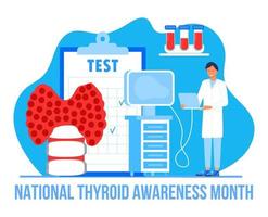 le mois de la sensibilisation à la thyroïde est célébré en janvier aux états-unis. vecteur de concept d'hypothyroïdie. les endocrinologues diagnostiquent et traitent la glande thyroïde humaine.