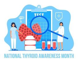 le mois de la sensibilisation à la thyroïde est célébré en janvier aux états-unis. vecteur de concept d'hypothyroïdie. les endocrinologues diagnostiquent et traitent la glande thyroïde humaine.