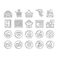 supermarché magasin collection icônes définies illustrations vectorielles vecteur