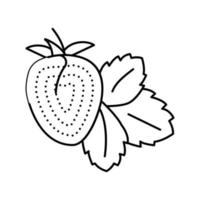 fraise avec illustration vectorielle d'icône de ligne de feuille vecteur