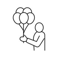 ballon cadeau tenant l'icône de la ligne humaine illustration vectorielle vecteur