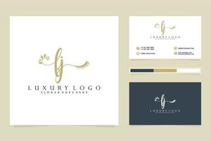 collections de logos féminins fj initiaux et modèle de carte de visite vecteur premium