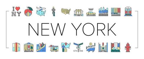 new york, ville américaine, repères, icônes, ensemble, vecteur