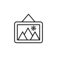 photo d'icône de ligne isolée de montagnes. trait modifiable. signe vectoriel pour les publicités, les magasins, les magasins, les articles, l'interface utilisateur, les applications, les sites. signe minimaliste dessiné avec une ligne noire