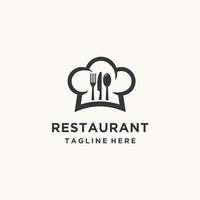 chef cuisinier, chapeau avec fourchette cuillère couteau cuisine restaurant café logo design icône modèle vectoriel