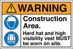 signalisation de sécurité marquage étiquette symbole pictogramme normes avertissement zone de chantier port obligatoire du casque et gilet haute visibilité sur le chantier vecteur