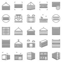 ensemble d'icônes de contour de conteneur d'expédition - symboles linéaires de conteneurs de fret vecteur