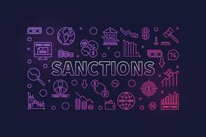 bannière de couleur vectorielle horizontale de sanctions - illustration linéaire de pénalités économiques vecteur