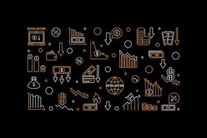 bannière horizontale vectorielle de dépréciation de la monnaie. illustration de la ligne mince de problèmes économiques vecteur