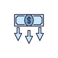 flèches tombantes et icône colorée de dévaluation de vecteur de billet de dollar