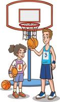 illustration vectorielle d'enfants jouant au basket vecteur