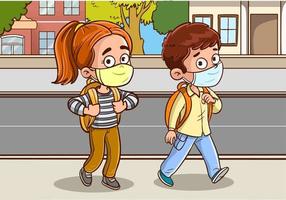 enfants marchant et retournant à l'illustration vectorielle de l'école vecteur