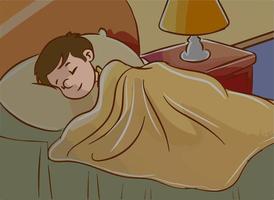 garçon dormant dans son vecteur de dessin animé de lit