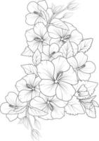 bouquet de fleur d'hibiscus croquis au crayon dessiné à la main coloriage et livre pour adultes isolés sur fond blanc tatouage d'élément floral, art à l'encre d'illustration. vecteur