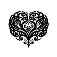 forme de coeur d'amour fleuri noir et blanc. illustration vectorielle simple pour tatouage, logo, emblème, broderie. vecteur