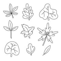 sertie de 9 feuilles abstraites de doodle. illustration vectorielle de contour dessiné à la main. vecteur