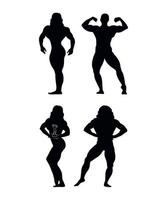 silhouettes noires de femmes culturistes vecteur