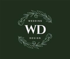 wd initiales lettre collection de logos de monogramme de mariage, modèles minimalistes et floraux modernes dessinés à la main pour cartes d'invitation, réservez la date, identité élégante pour restaurant, boutique, café en image vectorielle vecteur