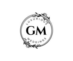 modèle de logos de monogramme de mariage lettre initiales gm, modèles minimalistes et floraux modernes dessinés à la main pour cartes d'invitation, réservez la date, identité élégante. vecteur