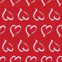 modèle sans couture avec des coeurs dessinés à la main. doodle grunge coeurs roses sur fond rouge. illustration vectorielle. vecteur