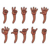 collection de gestes de dessin animé de main de peau de couleur brune vecteur