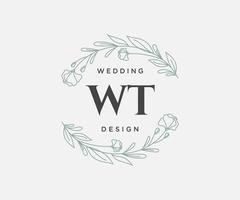 wt initiales lettre collection de logos de monogramme de mariage, modèles minimalistes et floraux modernes dessinés à la main pour cartes d'invitation, réservez la date, identité élégante pour restaurant, boutique, café en image vectorielle vecteur