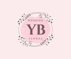 modèle de logos de monogramme de mariage lettre initiales yb, modèles minimalistes et floraux modernes dessinés à la main pour cartes d'invitation, réservez la date, identité élégante. vecteur