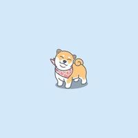 mignon chiot shiba inu avec dessin animé bandana, illustration vectorielle vecteur