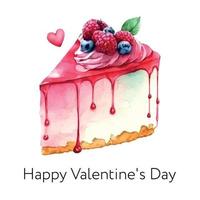 gâteau à l'aquarelle de la saint-valentin, morceau de gâteau. il peut être utilisé pour la carte, la carte postale, la couverture, l'invitation, la carte de mariage, la carte de fête des mères, la carte d'anniversaire, le menu, la recette. vecteur