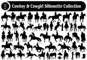 collection de vecteurs de silhouettes de cow-boy et de cow-girl vecteur