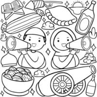 ramadan doodle dans le style d'art en ligne vecteur