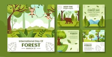 illustration de modèles dessinés à la main de dessin animé plat de médias sociaux de la journée mondiale de la foresterie vecteur