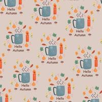 modèle de tasses avec des boissons chaudes avec des éléments d'automne. élément de décoration. illustration vectorielle. vecteur