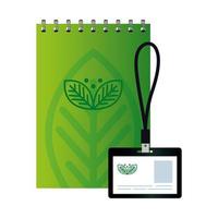 badge d'identification maquette et cahier avec signe de société verte, identité d'entreprise vecteur