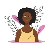 dessin animé femme noire avec dessin vectoriel de feuilles