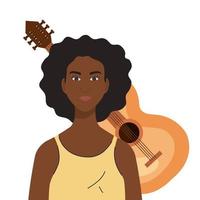 dessin animé femme noire devant la conception de vecteur de guitare