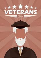 bannière de la journée des anciens combattants. un vétéran âgé en uniforme militaire. style de dessin animé, illustration vectorielle. vecteur