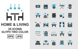 Pack d'icônes bicolores Premium Home and Living Glyph 25 vecteur