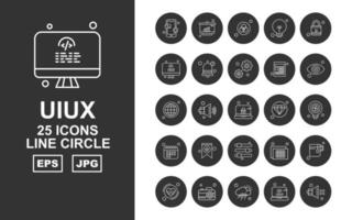 25 pack d'icônes de cercle de ligne uiux premium vecteur