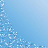 fond de coeurs de bulle de savon arc-en-ciel brillant. coeurs 3d transparents réalistes sur fond bleu avec des paillettes. vecteur