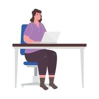 femme avec ordinateur portable au bureau de conception de vecteur de travail