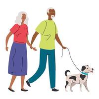 dessins animés femme et homme senior avec dessin vectoriel de chien