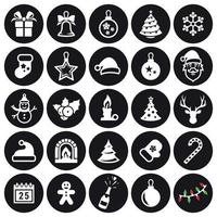 25 icônes vectorielles de Noël, vacances de décembre. blanc sur fond noir vecteur