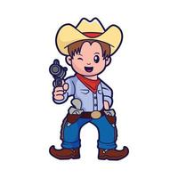 enfant mignon en costume de cow-boy, illustration de dessin animé vectoriel