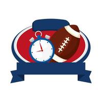 casque de football américain et chronomètre avec icône isolé ruban vecteur