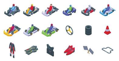 les icônes de course de kart définissent le vecteur isométrique. voiture route