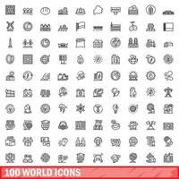 Ensemble de 100 icônes du monde, style de contour vecteur