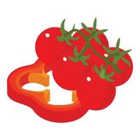 vecteur isométrique d'icône de légume rouge. morceau de tomate cerise et poivron rouge