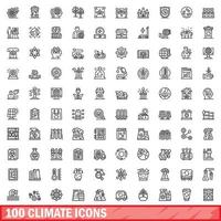 Ensemble de 100 icônes climatiques, style de contour vecteur